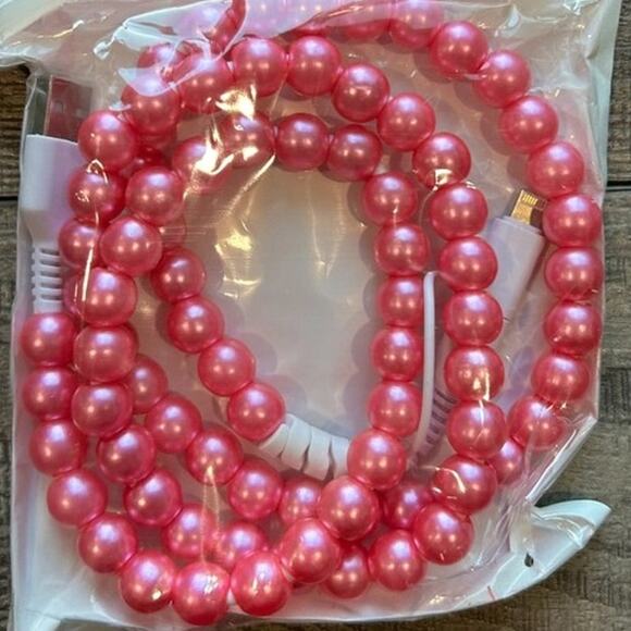 2 in 1 Beaded USB Charger Pink Pearl - Picture 2 of 2